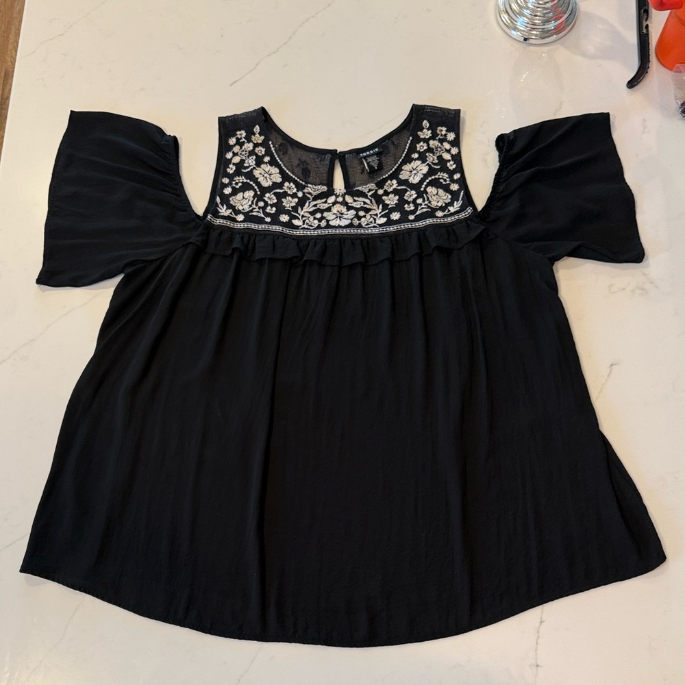 Torrid Black Blouse with White Embroidery
